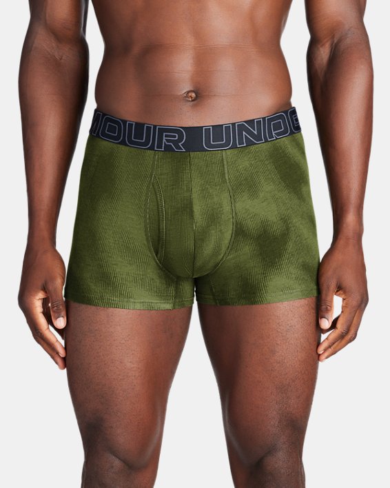 男士UA Performance Cotton Printed 3英寸Boxerjock®內褲3條裝 in Green image number 0
